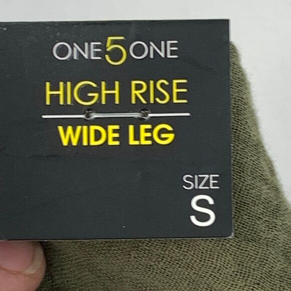 One 5 One Wide Leg Pants Women Small Green Straight Leg Elastic Waist Cotton - Picture 9 of 11